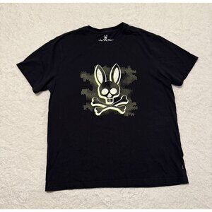 Psycho Bunny Men's Black Rockaway Bunny Graphic Short Sleeve T-Shirt Sz: M Desc!